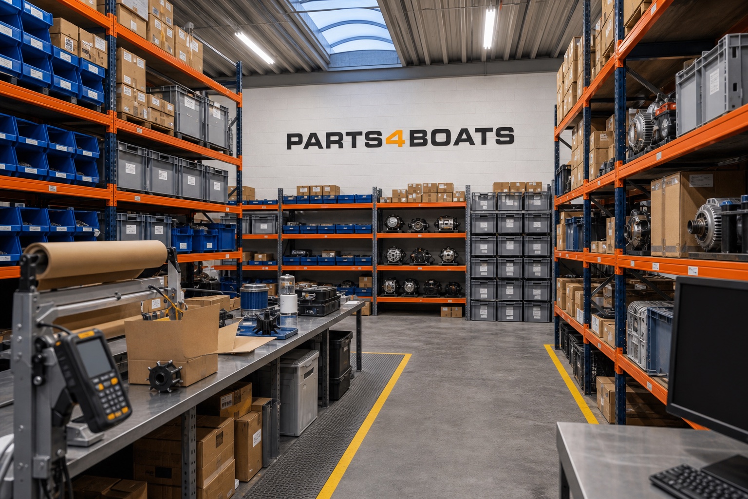Arbeitsbereich und Verpackungsprozess bei Parts4Boats