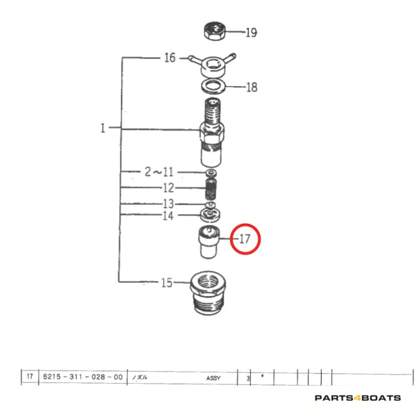 Zerstäuberdüse (Injektortip) Beta Marine Beta 28 / Beta 30 – Nanni N3.30 – Universal M-25XPB