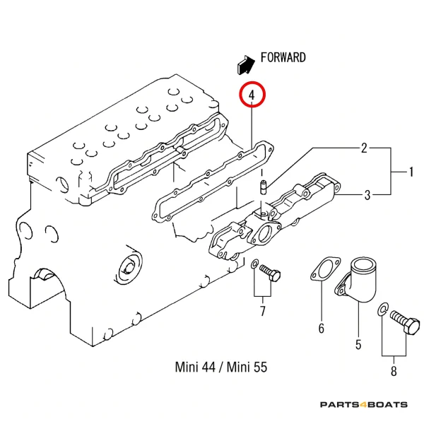 Ansaugkrümmerdichtung Solé Diesel Mini 44 | Mini 55 – Vetus M4.15 | M4.17 – Craftsman Marine CM4.42 – JF Marine Power JF15