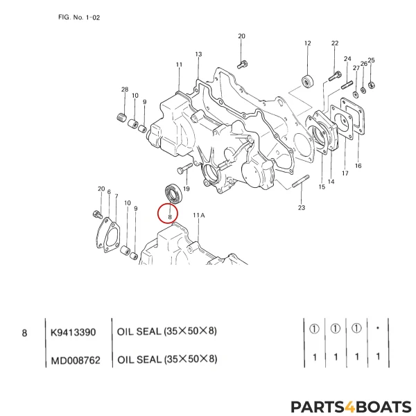Kurbelwellendichtring vorne Solé Diesel Mini 33 | Mini 44 | Mini 55 – Vetus M4.15 | M4.17 – Craftsman Marine CM4.42 – JF Marine Power JF10 | JF15